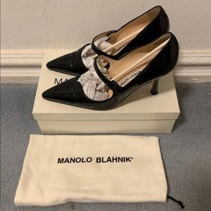 Manolo Blahnik Mary Jane Patent Leather Black Sz 8